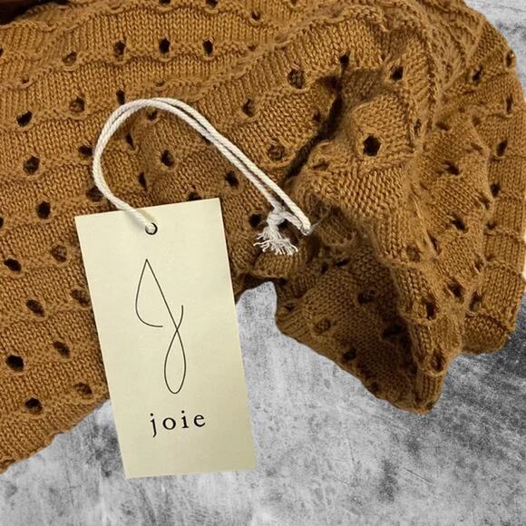 NWT - Joie Perforated Eyelet Split Neck Sweater in Brown Size: M - Picture 4 of 7